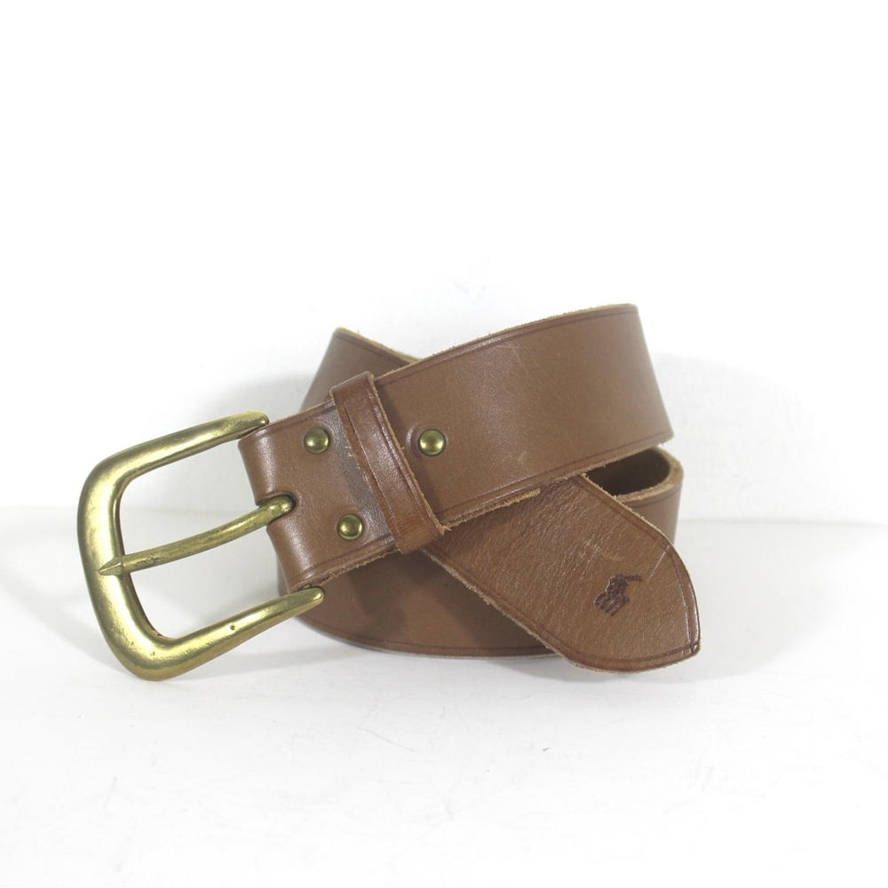 Wide Tan Leather Belt with a Chunky Brass Buckle Thick Work Belt Unisex Mens - Picture 2 of 9